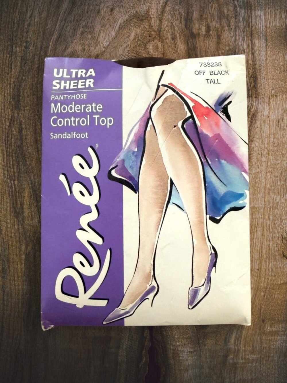 Vintage Renée Ultra Sheer Pantyhose Tall Off Black Moderate Control Top NOS USA